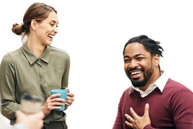 Two colleagues laughing together