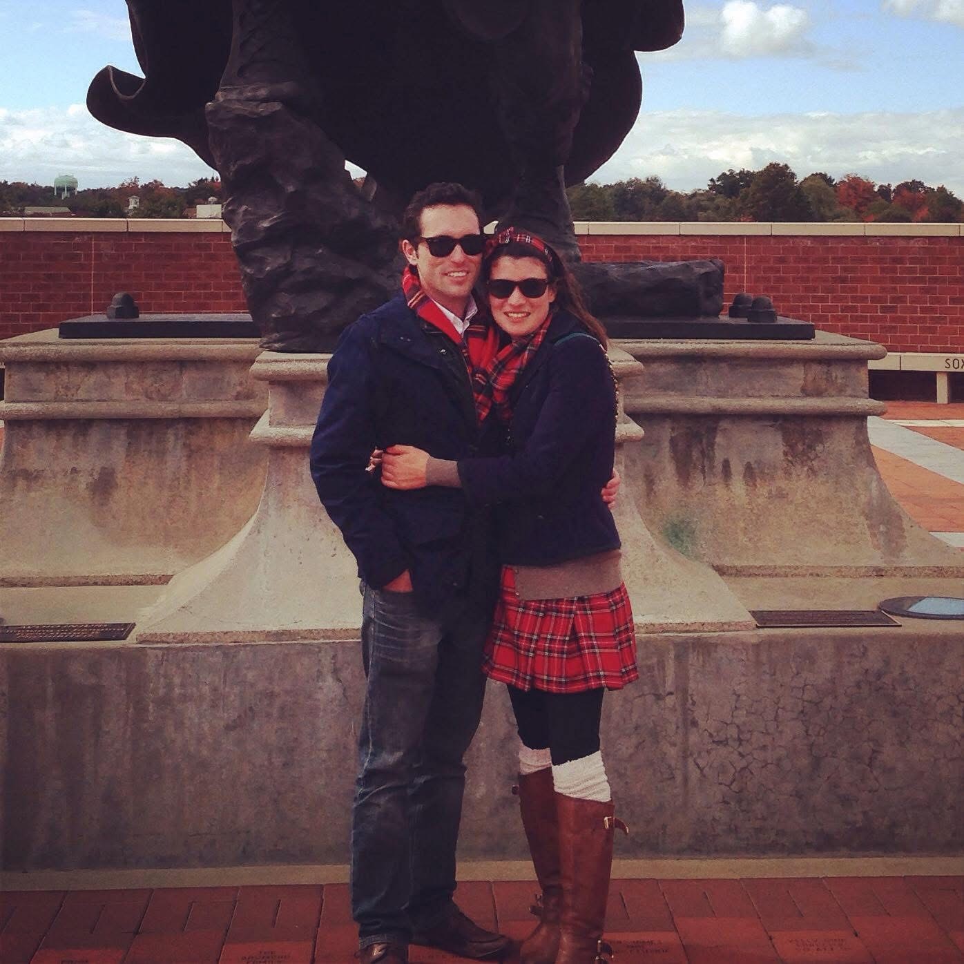Matthew and Kelsey stand in front of "Angus" while attending Edinboro University as students.