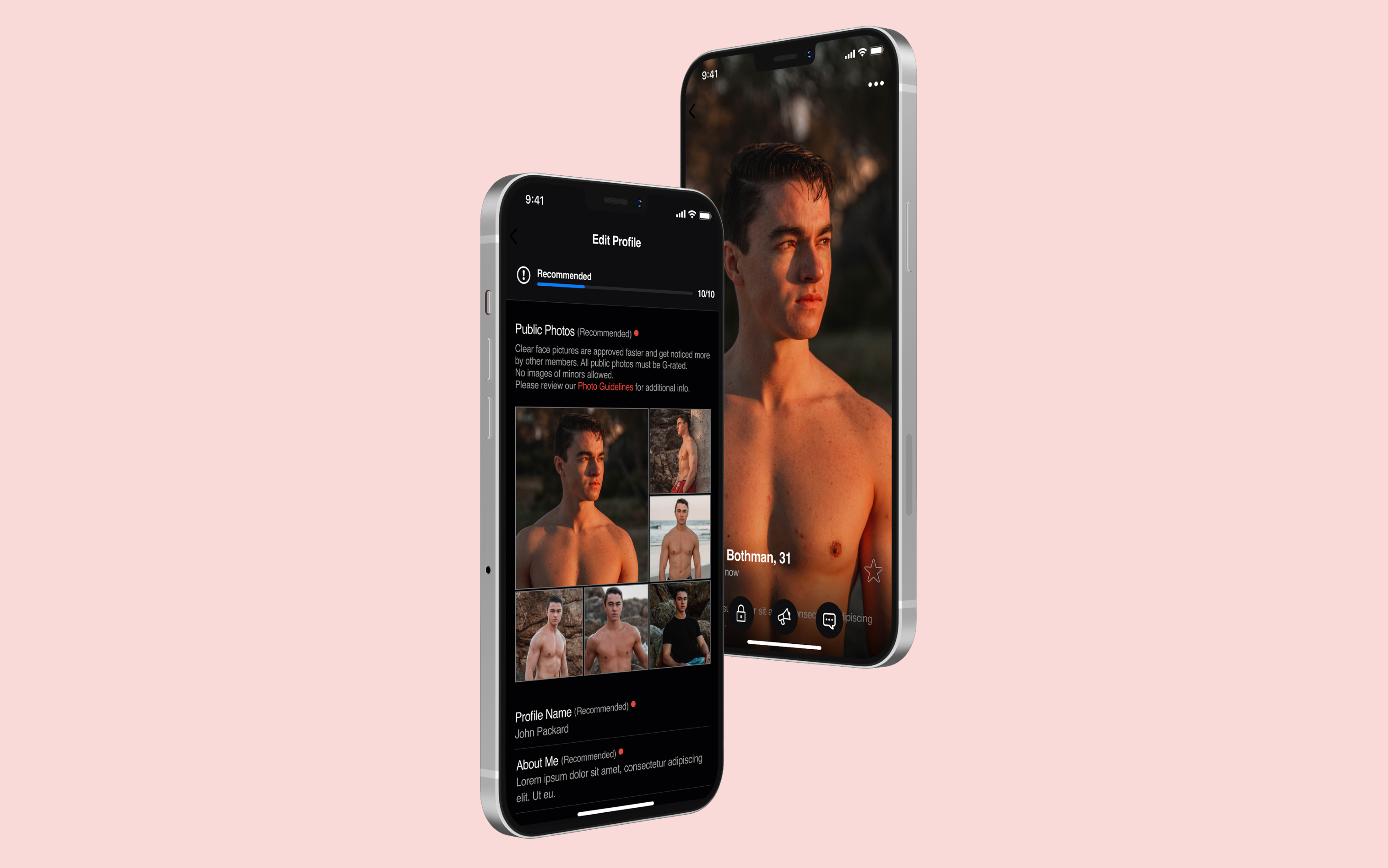 Daddyhunt app Profile view screen designs