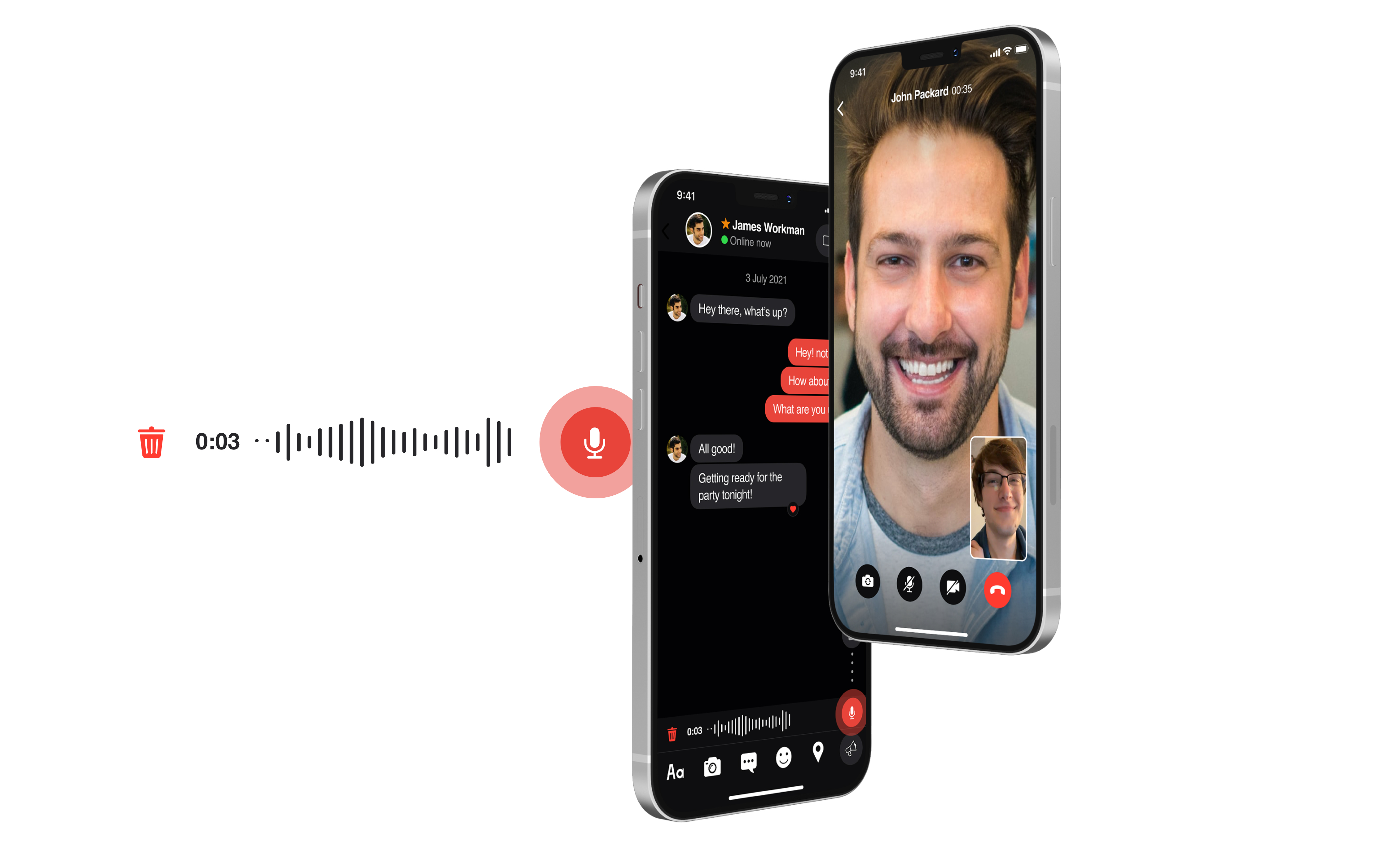 Daddyhunt app Video chat and Voice memo screen designs