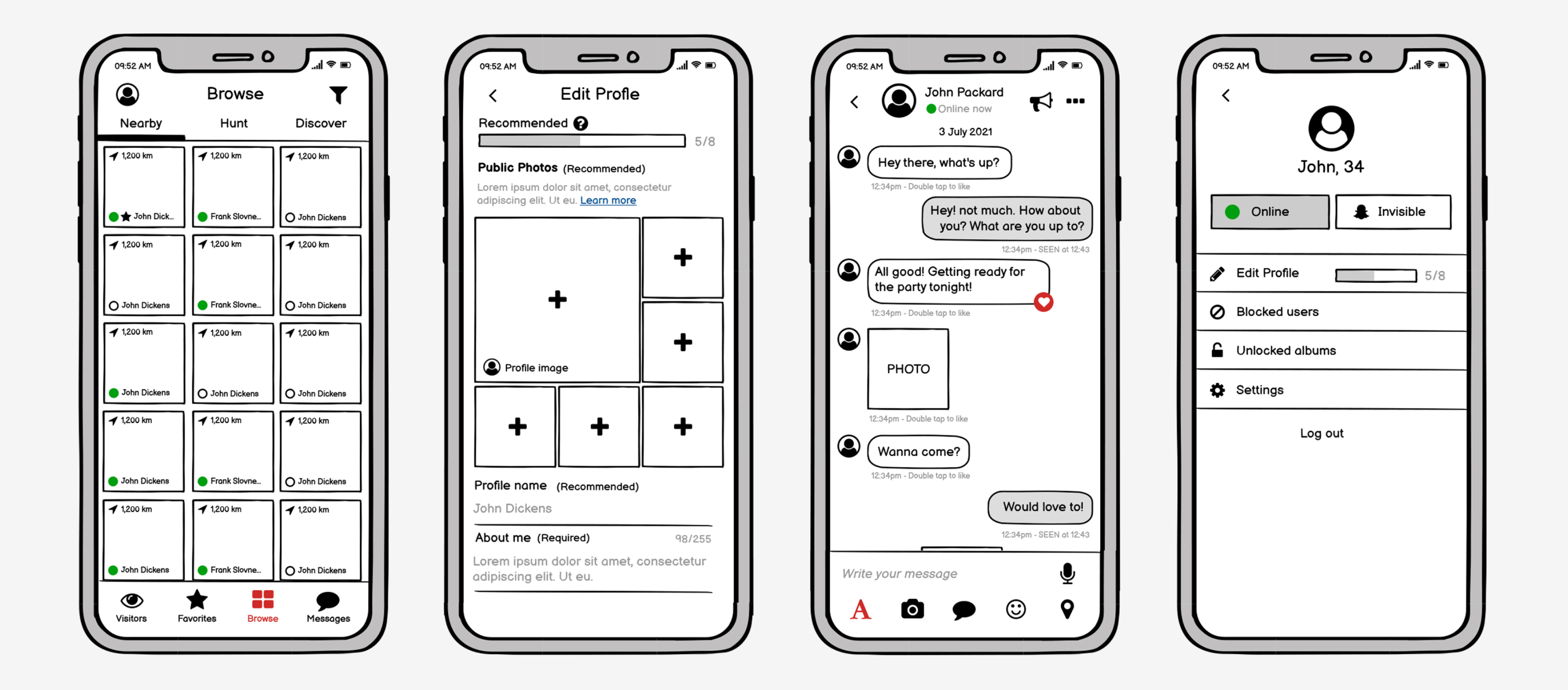 Daddyhunt app wireframes