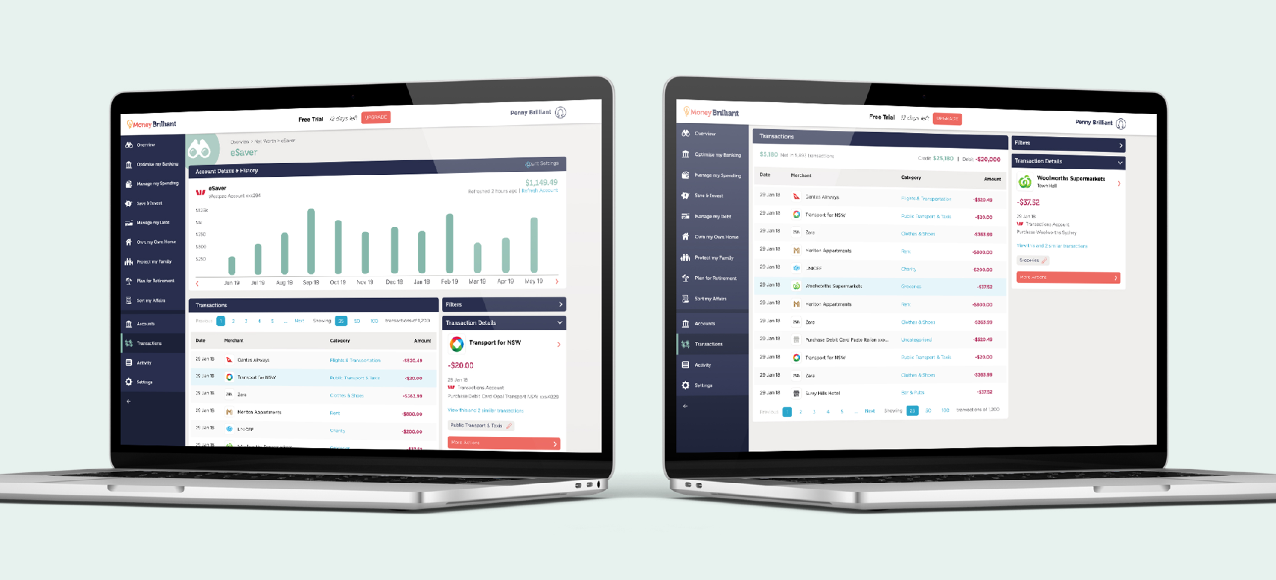 MoneyBrilliant web app screen designs