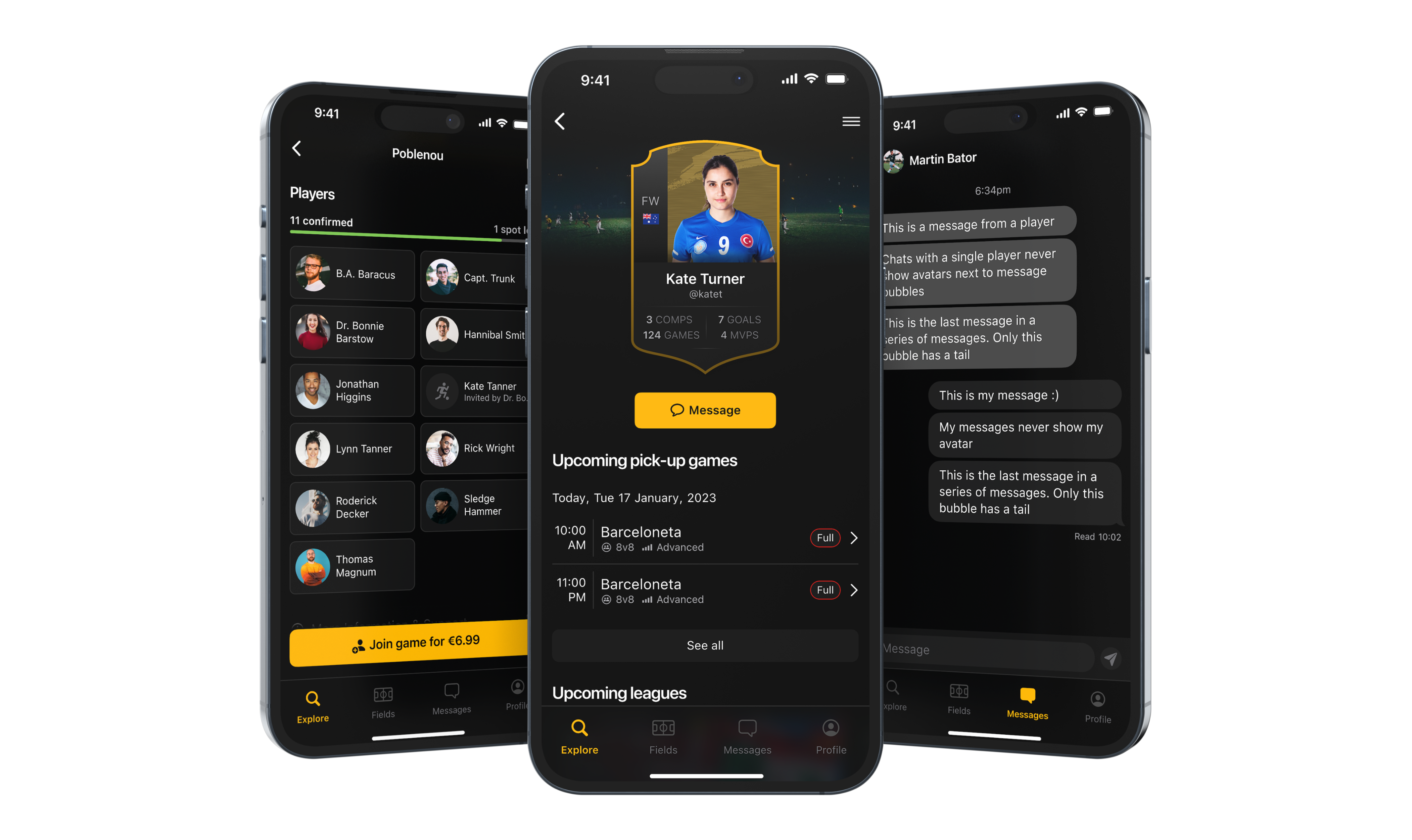 CeleBreak app player details screen designs