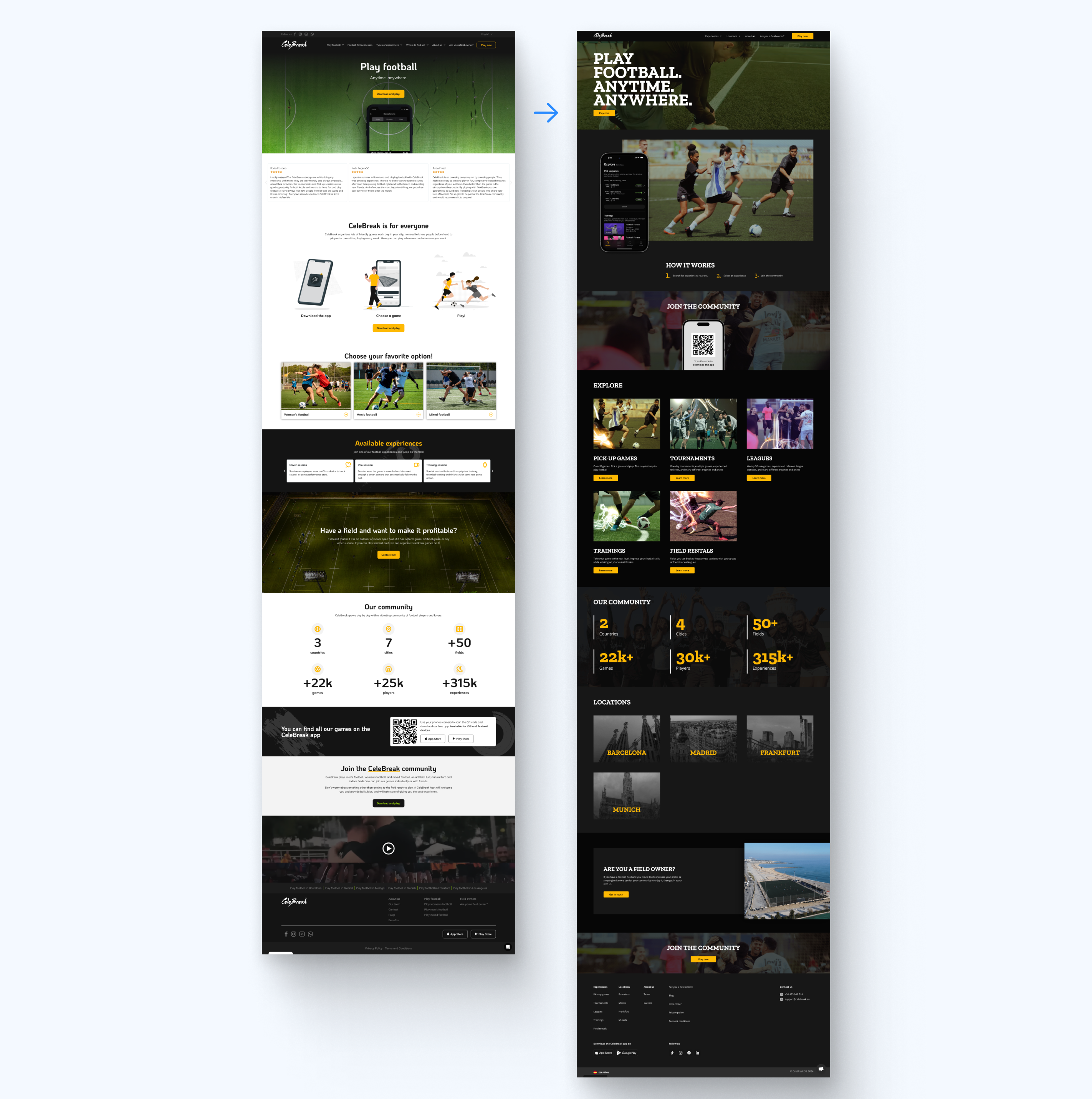 Before and after comparison of CeleBreak public website