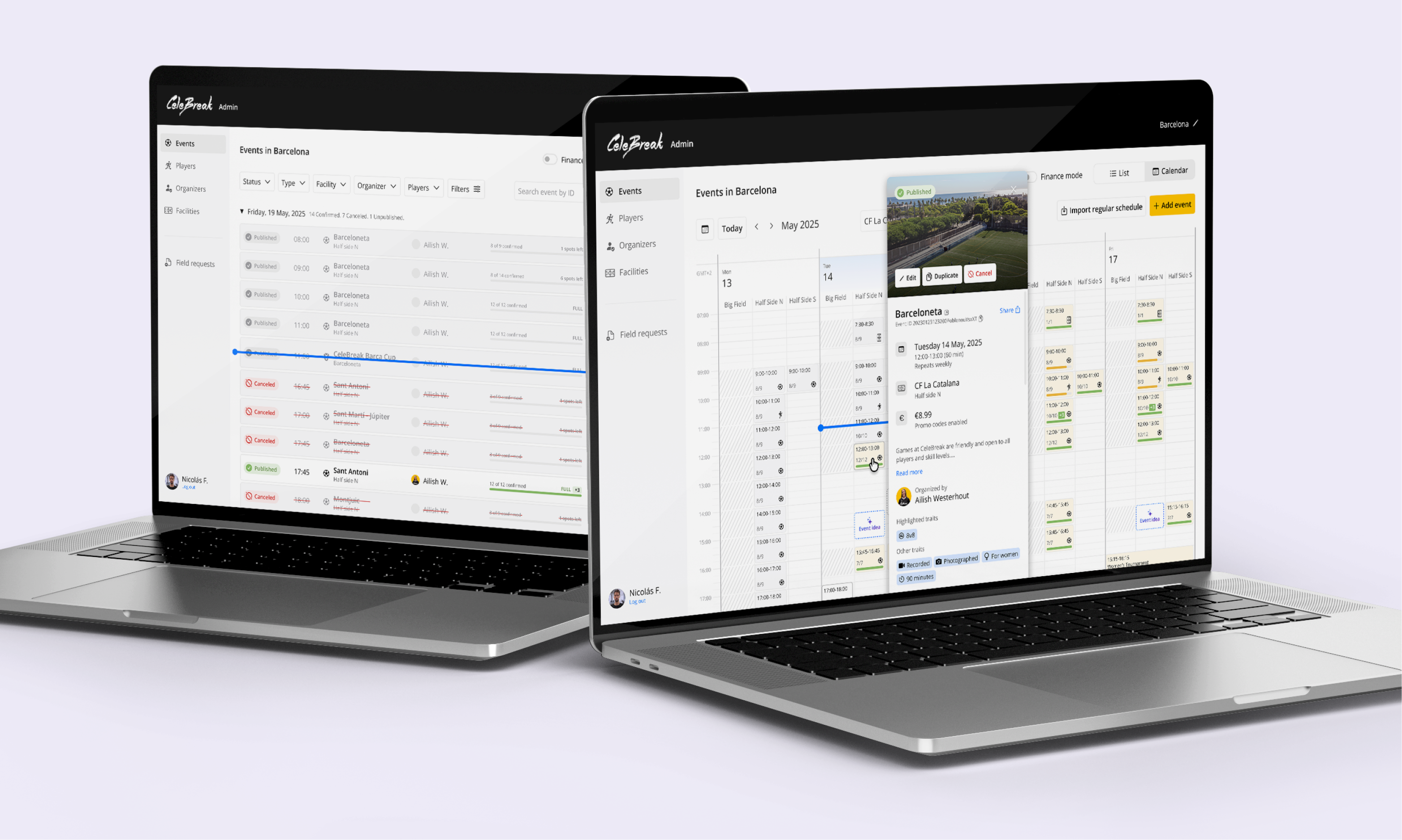 CeleBreak staff admin tool designs