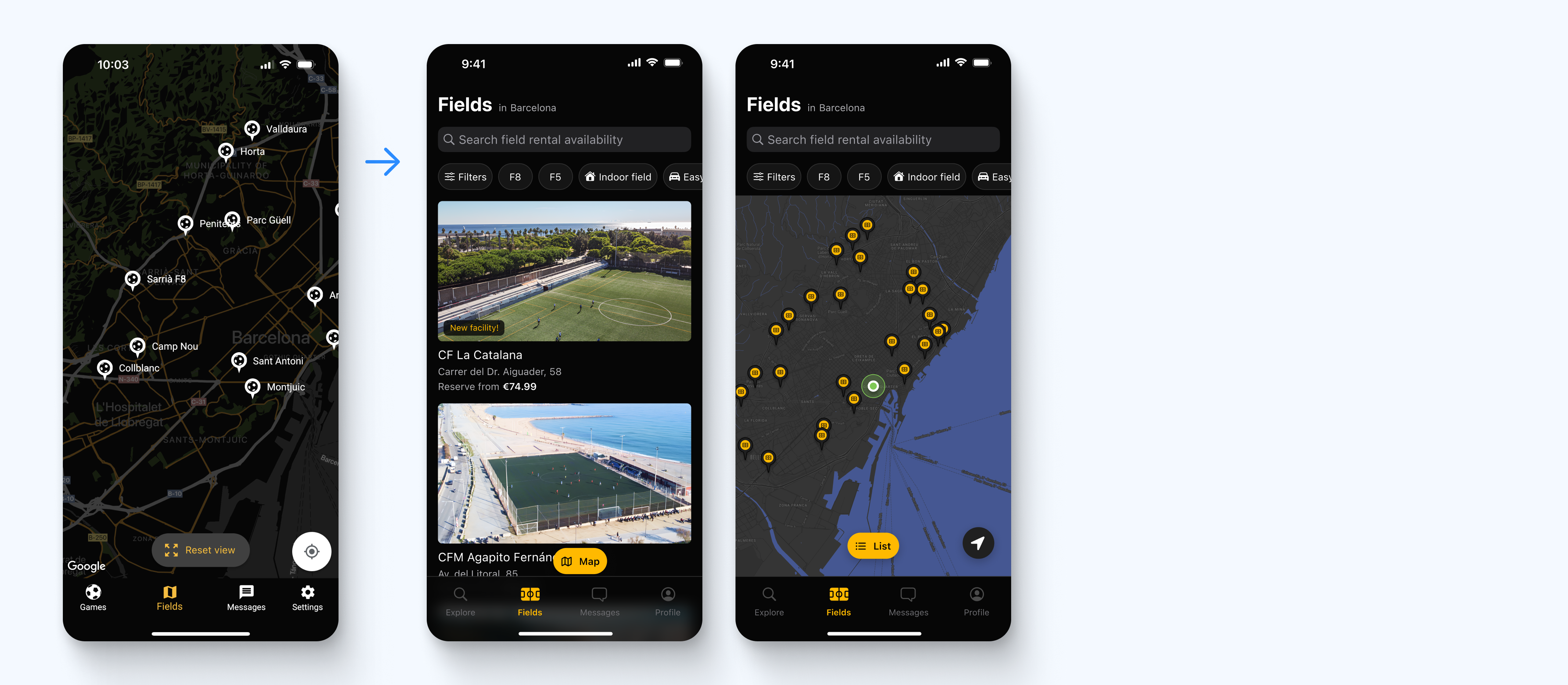 Before and after comparison of CeleBreak app fields screen