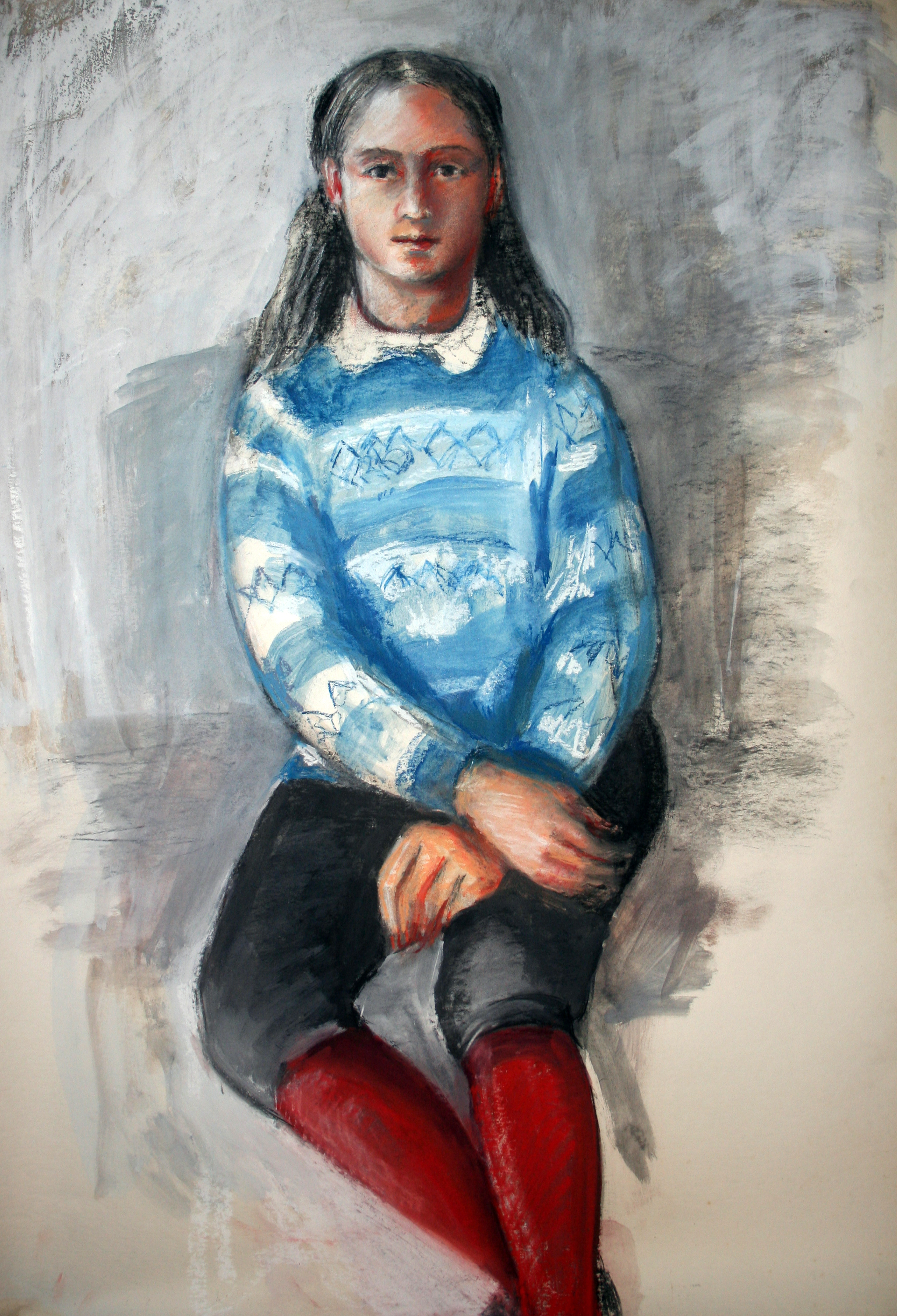 Meisje met blauw witte trui