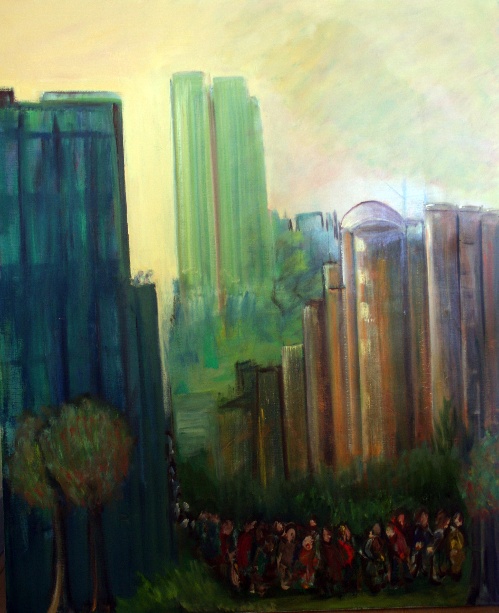 Stoet verlaat een stad