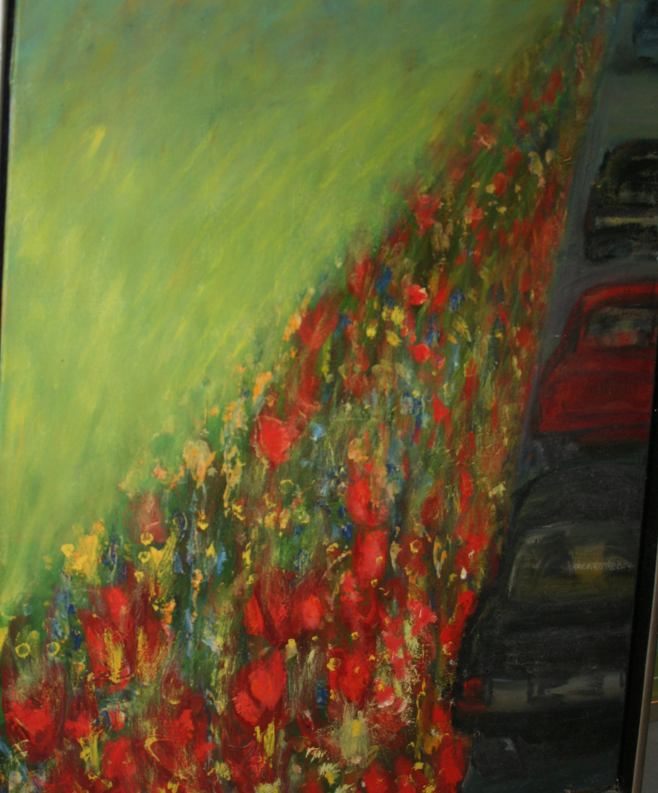 Snelweg met rozenveld