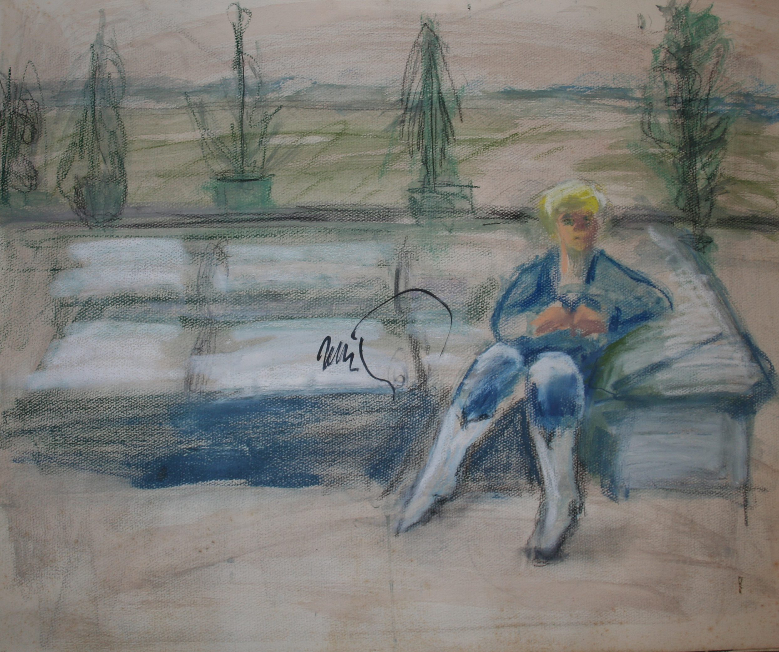 Vrouw op bank buiten