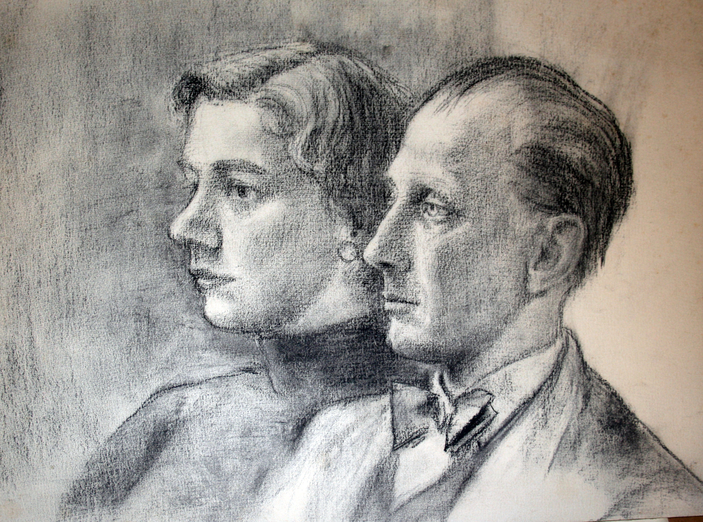 Een man en vrouw en profil, tekening