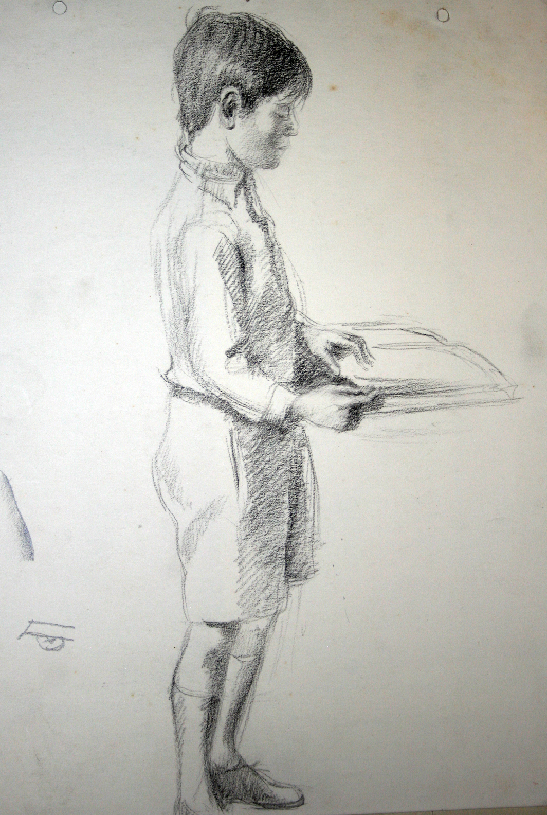 Jongetje staat te lezen, tekening