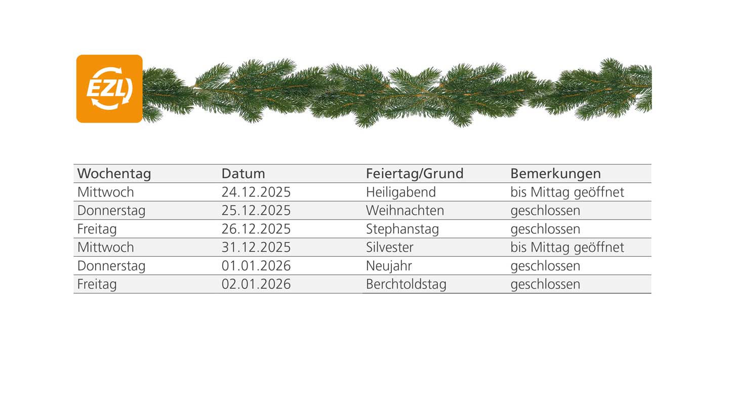 Öffnungszeiten Feiertage EZL