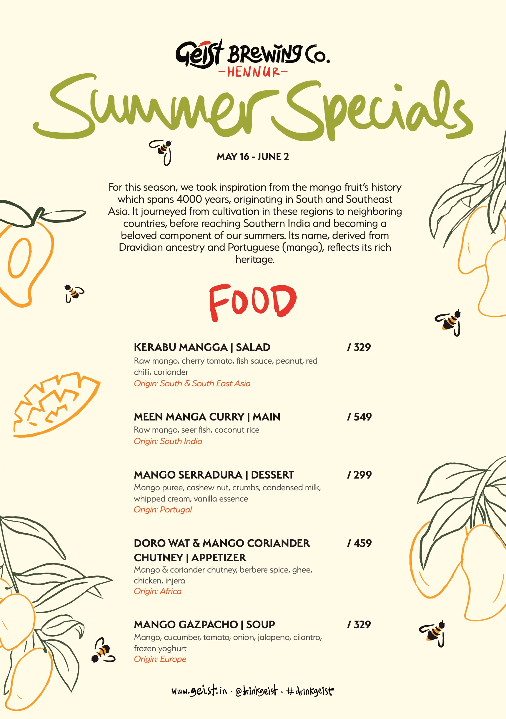 geist brewing co. hennur summer specials menu