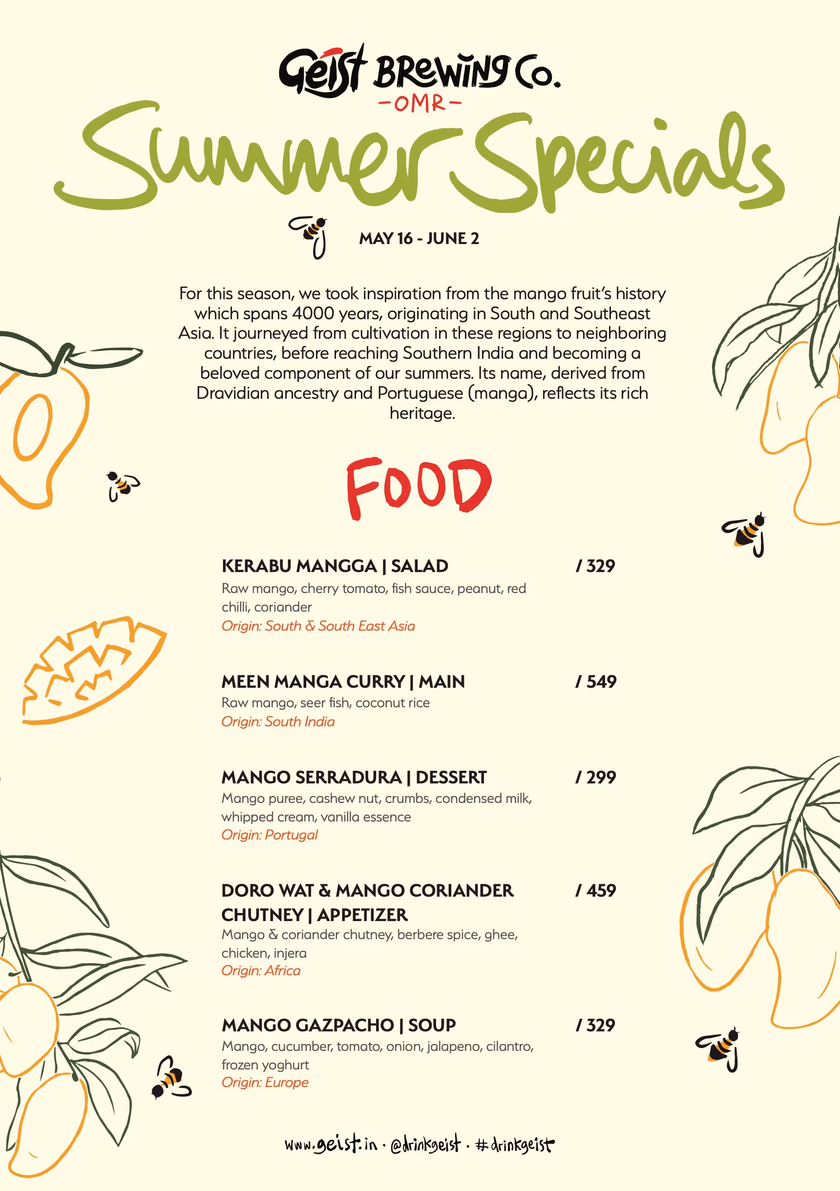 geist brewing co. omr summer specials menu