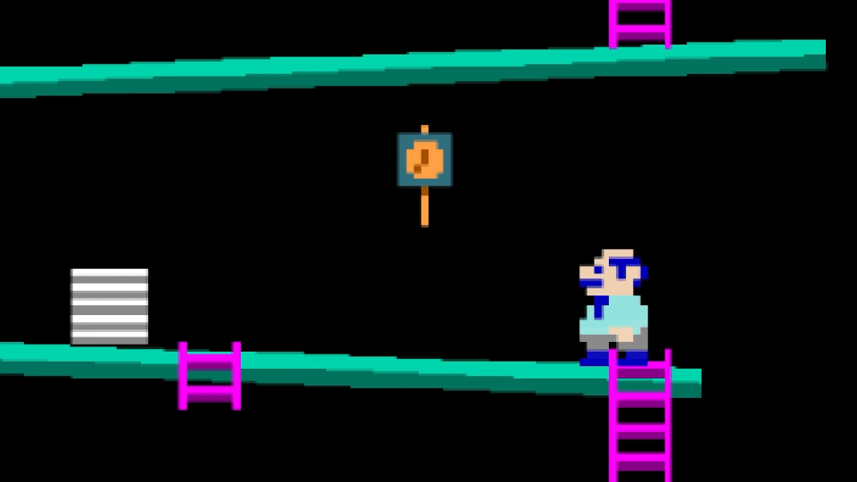 Bossy Kong continue hammer. The hammer is shaped like a punch clock. When hitting a paper stack, the explosion says "I'll do it tomorrow".