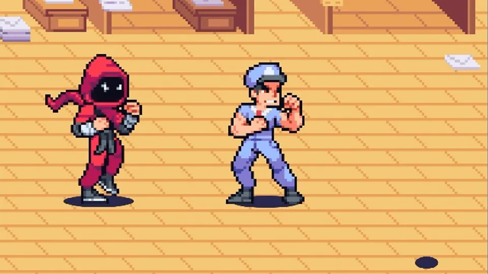 Mail Room Mayhem ninjas kicking the player.