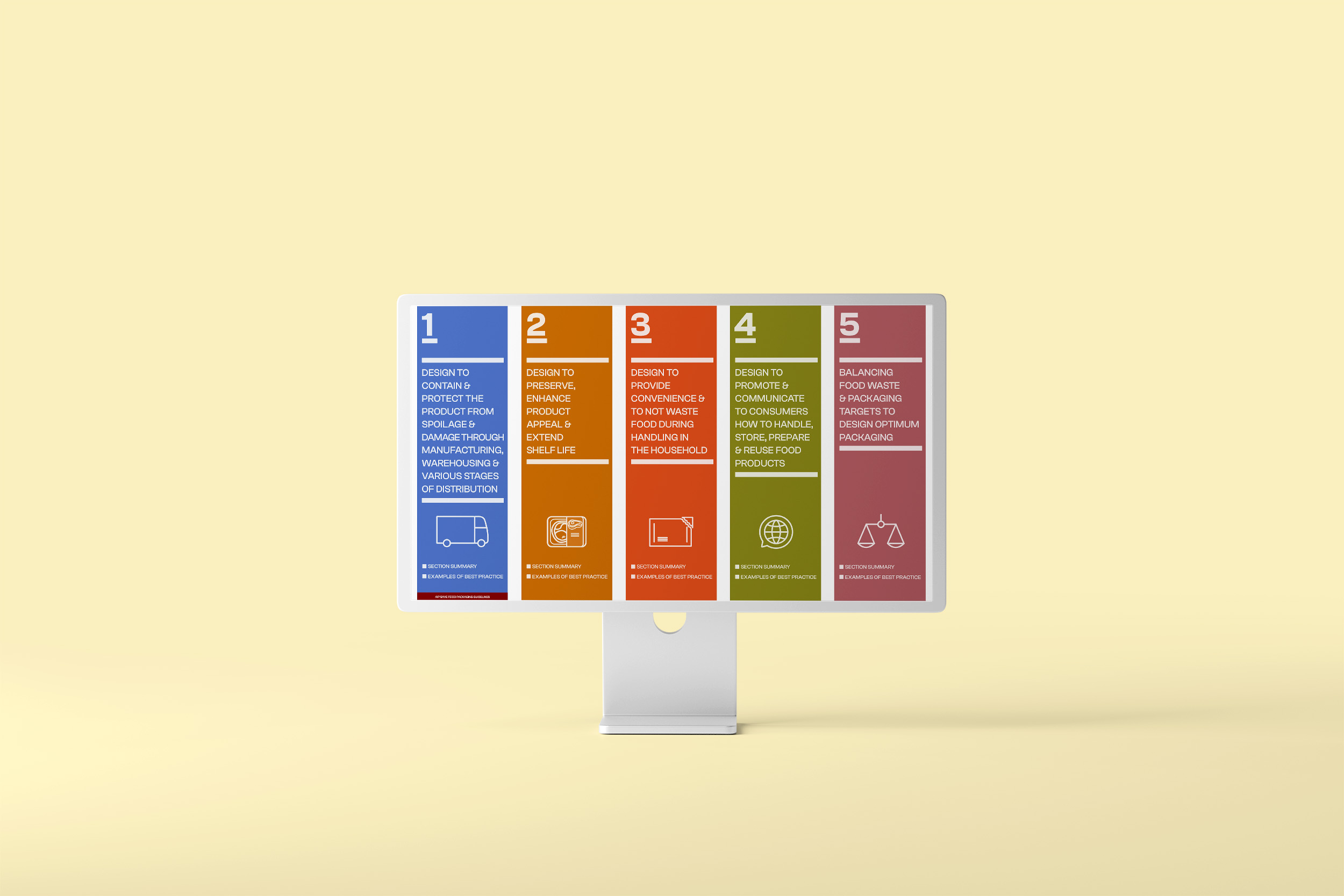 A front image of a monitor showing the Save Food Packaging navigation panel