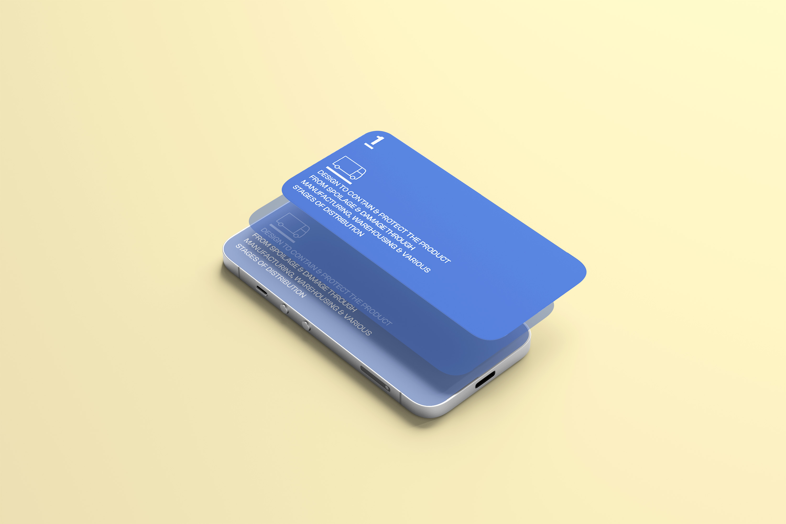 An angled shot of a mobile phone screen coming out from the frame, depicting a blue background from the Save Food Packaging Design Criteria