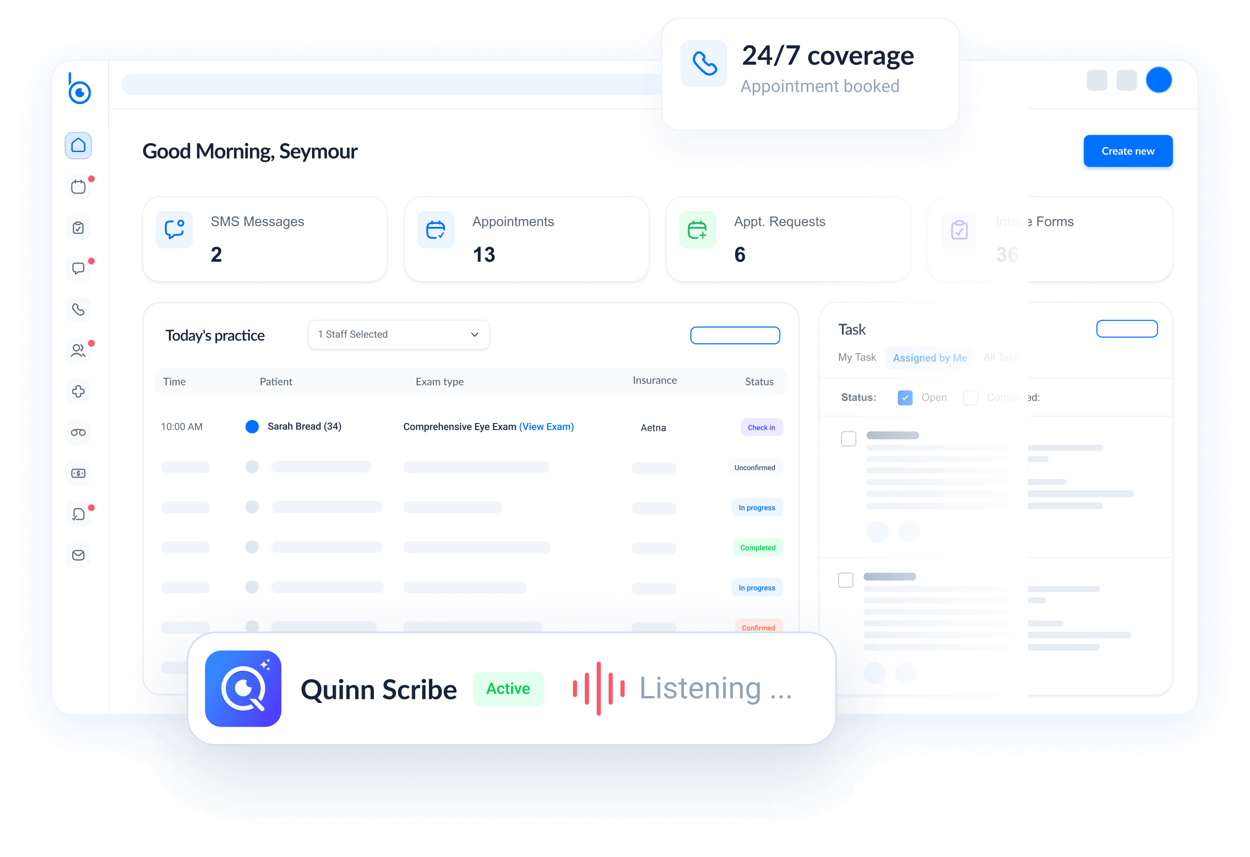 Barti Quinn AI optometry EHR dashboard