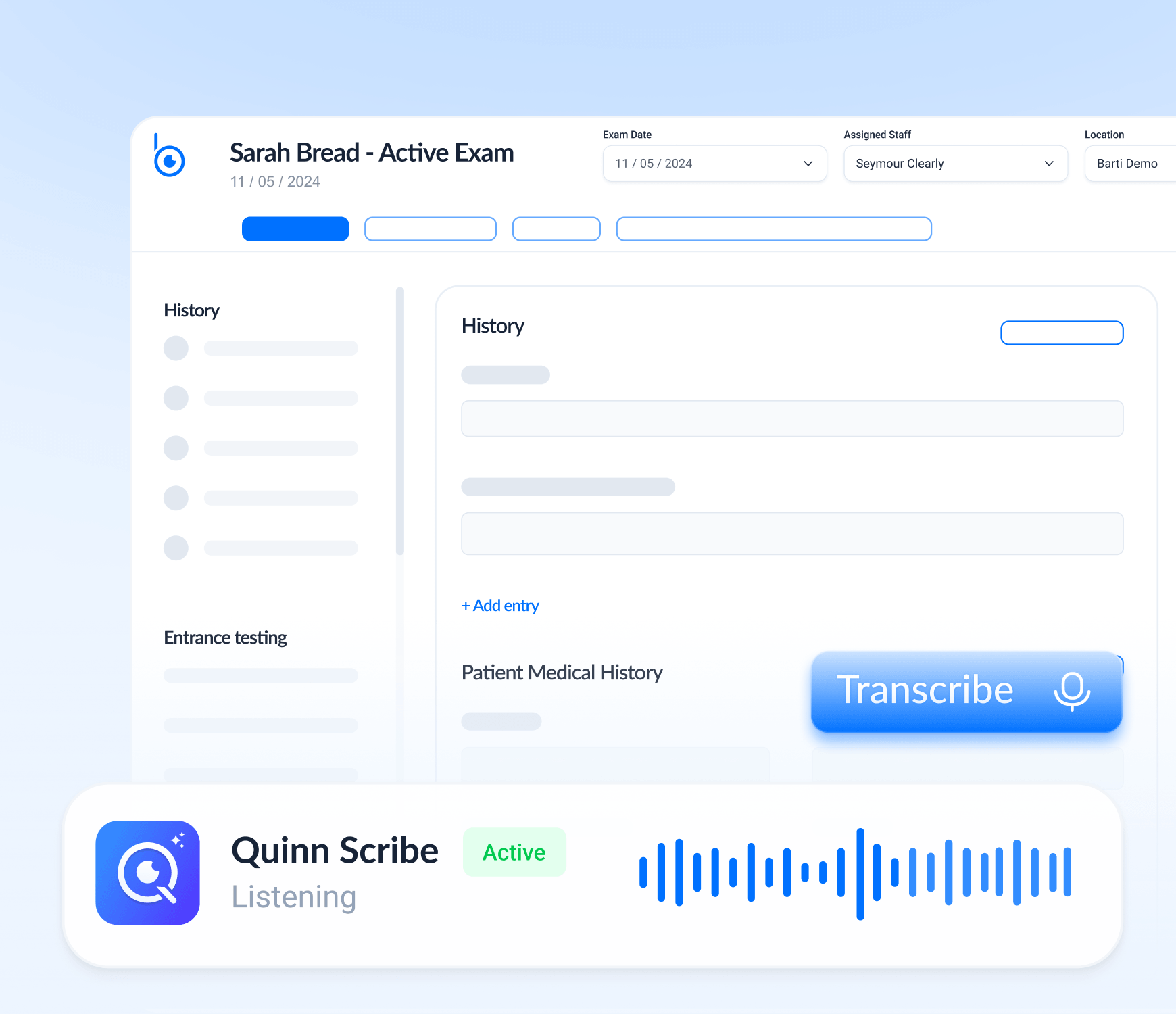 Barti medical AI call transcription software mockup