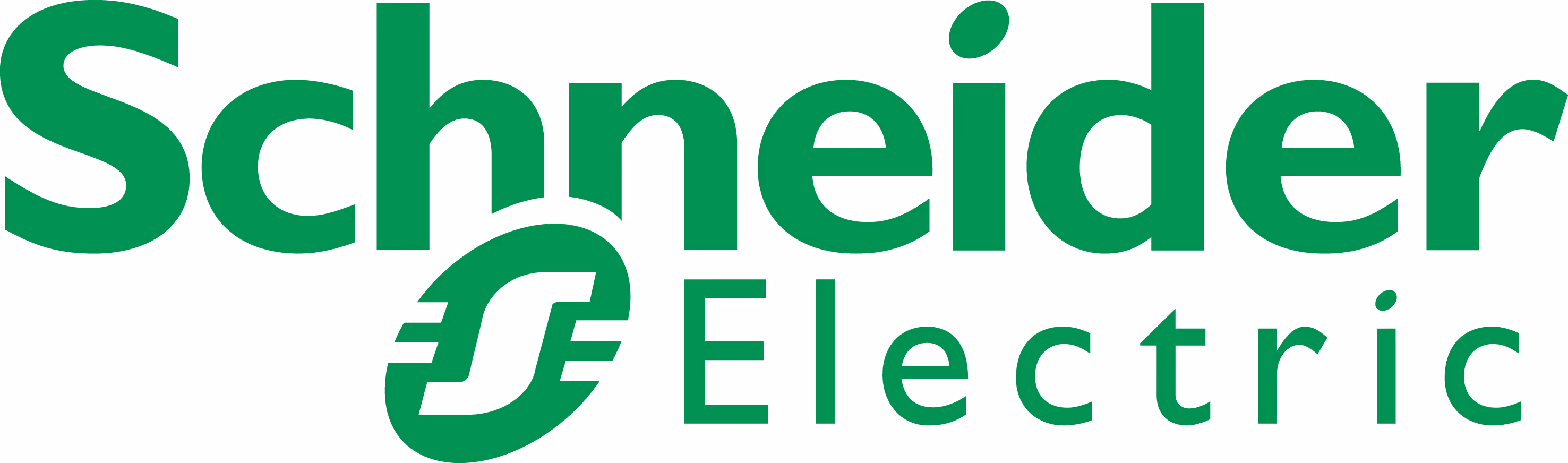 A green and white sign that says schneder electric