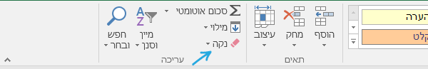 נקה בקובץ אקסל