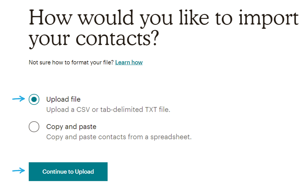 העלאת קובץ לקוחות לאתר של Mailchimp