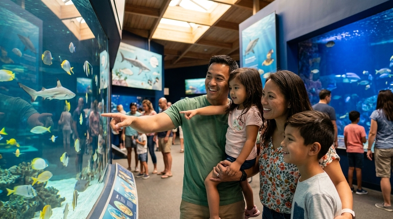 Family enjoying an outing at a zoo or aquarium
