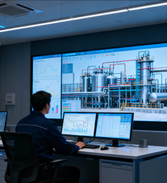 Ein Bild, das eine Frau in einem weißen Laborkittel zeigt, die ein Tablet hält. Auf dem Bildschirm ist ein digitaler Trainingsplan zu sehen. Im Hintergrund sind zwei Männer in einem modernen Raum, der mit mehreren Monitoren ausgestattet ist, die Trainings- und Gesundheitsdaten anzeigen.