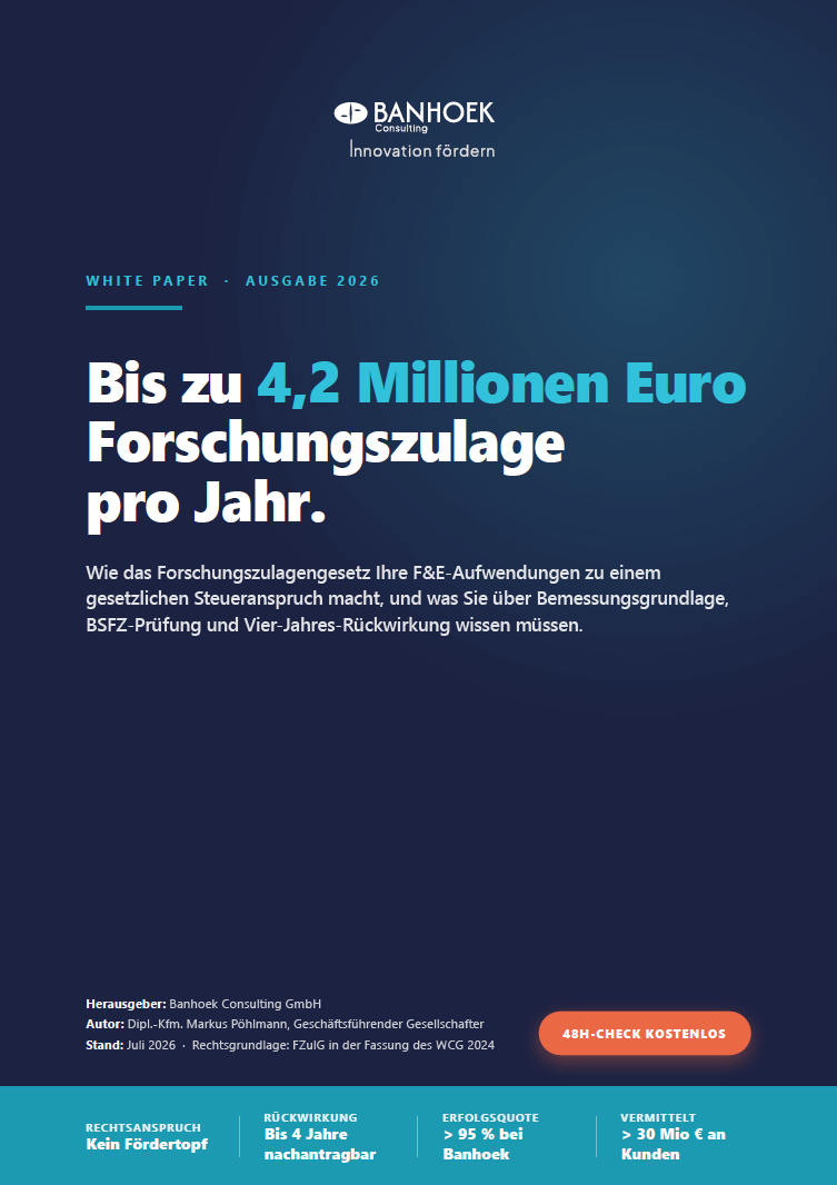 Forschungszulage nutzen, Steuern sparen, Wachstum finanzieren – Whitepaper für Unternehmen, die Innovation in bares Geld verwandeln wollen