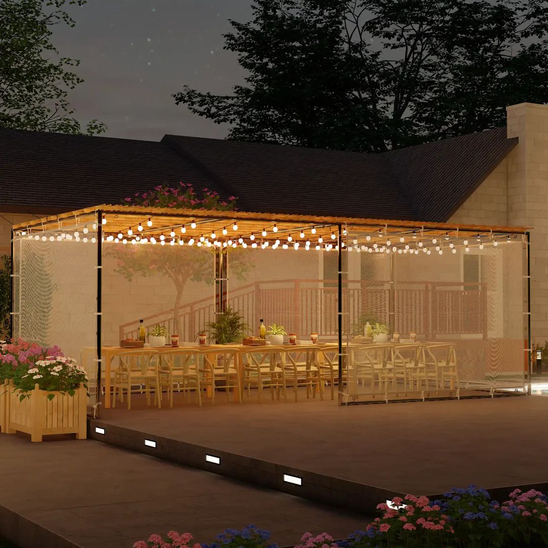 Mesh Sukkah with full mesh walls providing exceptional airflow during Sukkot in warm weather