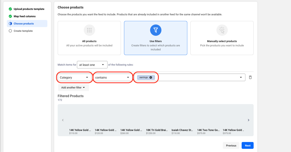 Choosing products with filters