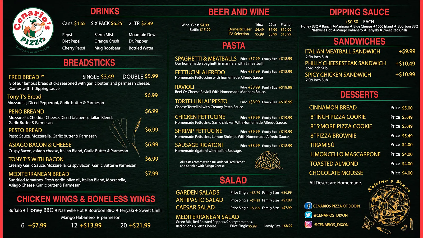 Cenario's Pizza Open Omega Menu Design Page 2 - Before