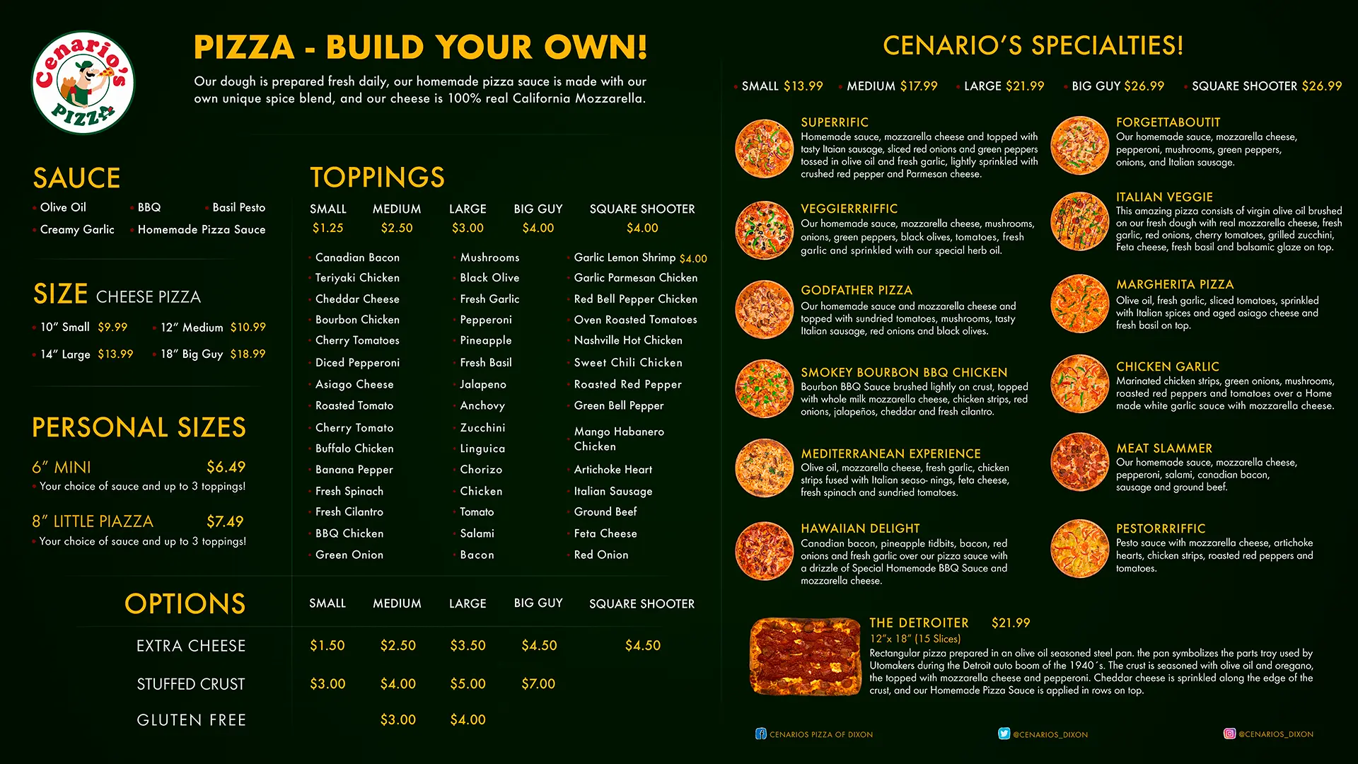 Cenario's Pizza Open Omega Menu Design Page 1 - After