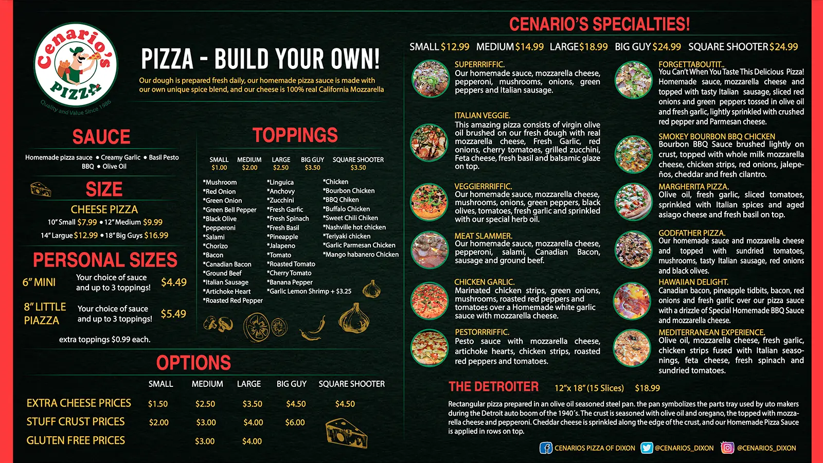 Cenario's Pizza Open Omega Menu Design Page 1 - Before