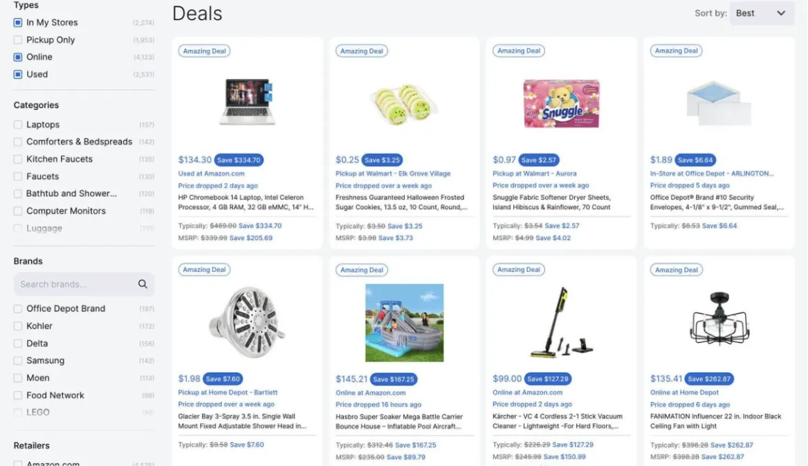 New Deals page screenshot