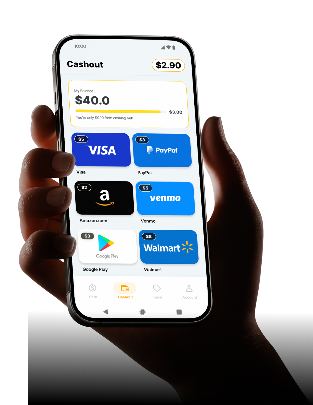 Two smartphones display the BrandBee rewards app