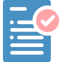 icon of paper with writing on it and a tick next to it
