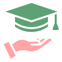 icon of a school graduation cap with a hand underneath