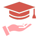 icon of a school graduation cap with a hand underneath