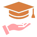 icon of a school graduation cap with a hand underneath