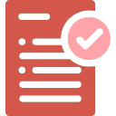 icon of paper with writing on it and a tick next to it