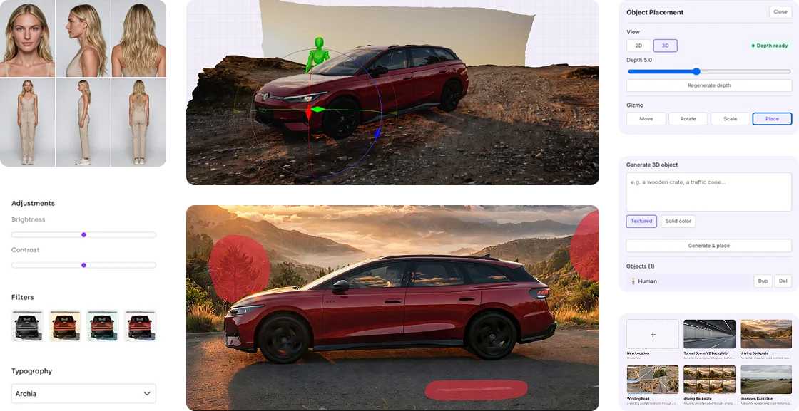 UI from SpotLight Suite tool - showing different features for editing CGAI images