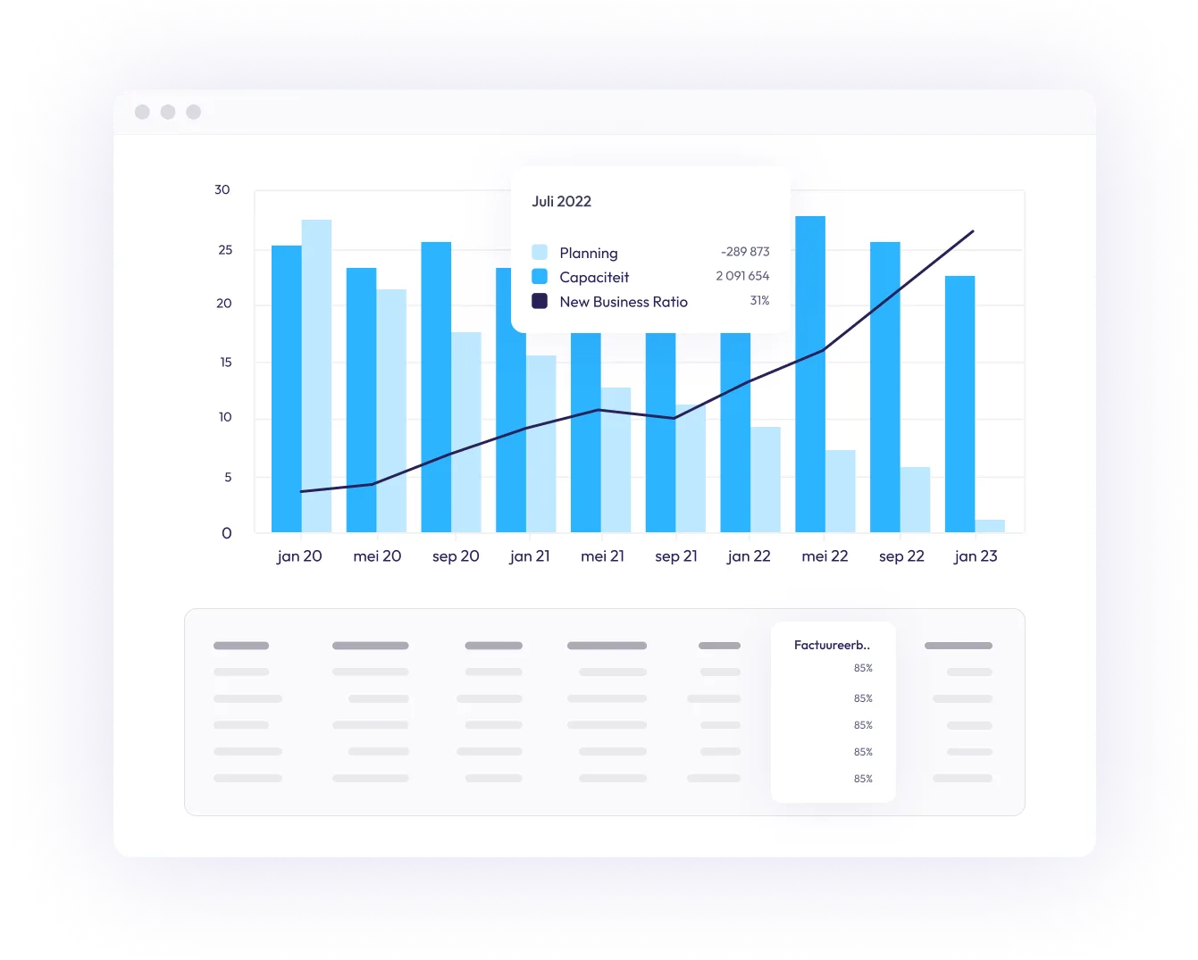 Budget en prognose per maand in Monitr