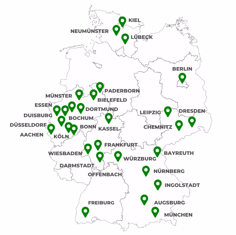 alt="Eine Deutschlandkarte mit allen 30 Städten, in denen bereits aktiv ist"
