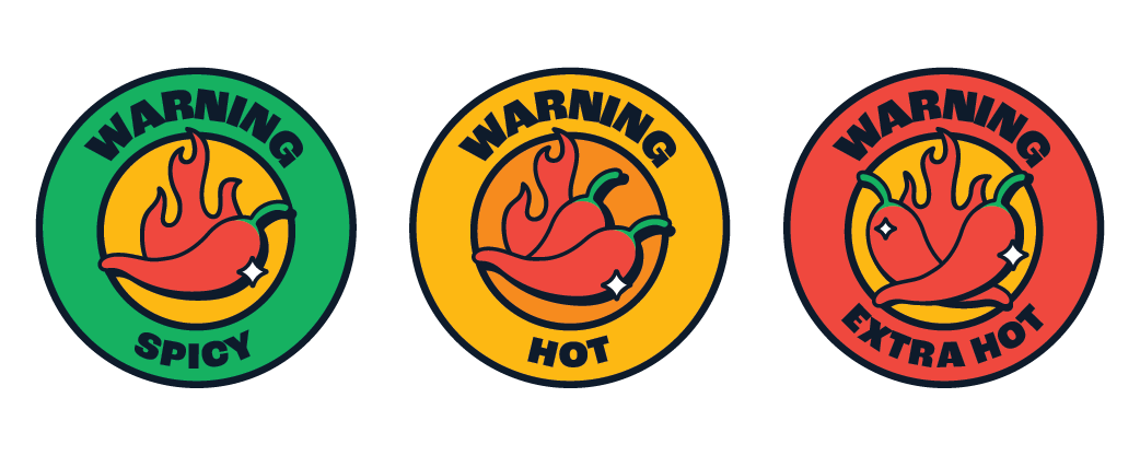 Chilli Bomba chamoy candy heat level scale showing the medium-heat range across the lineup