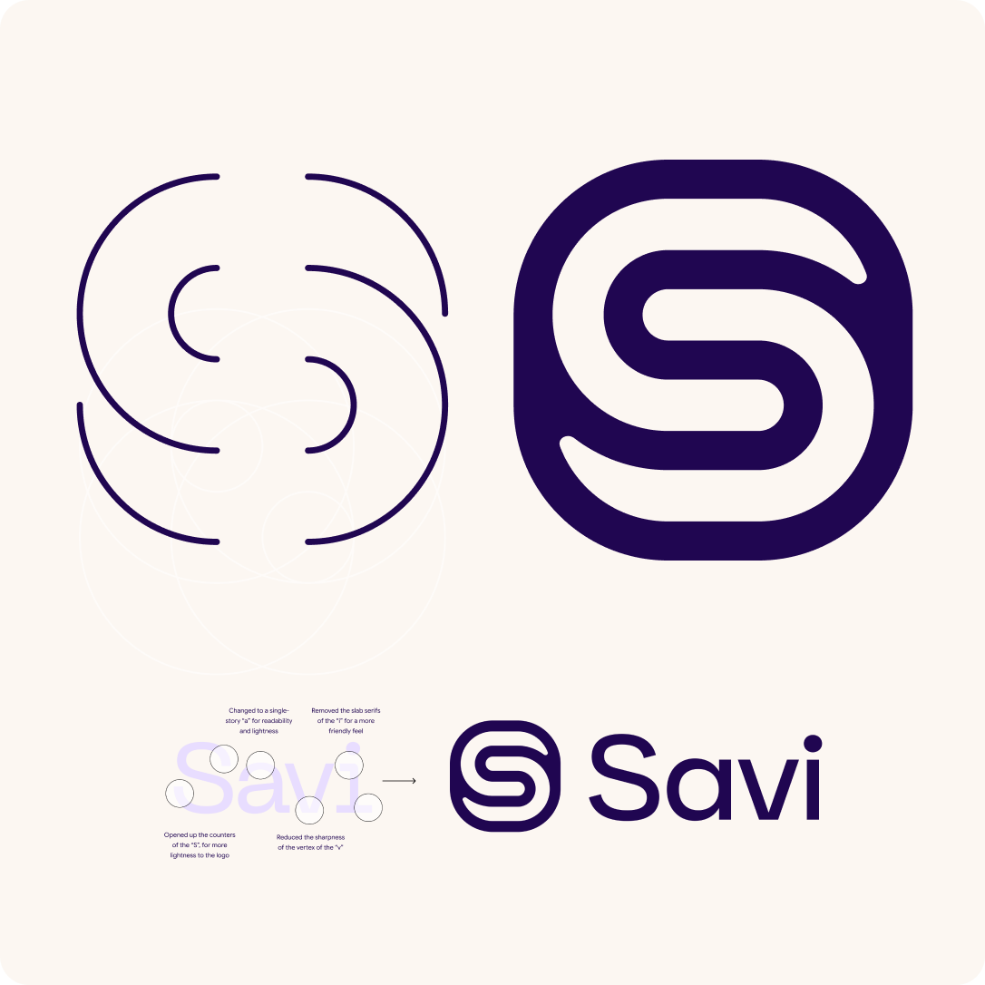 Savi logo mark and wordmark explorations