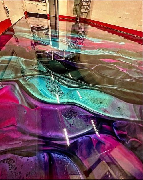 Metallic epoxy floor in a garage