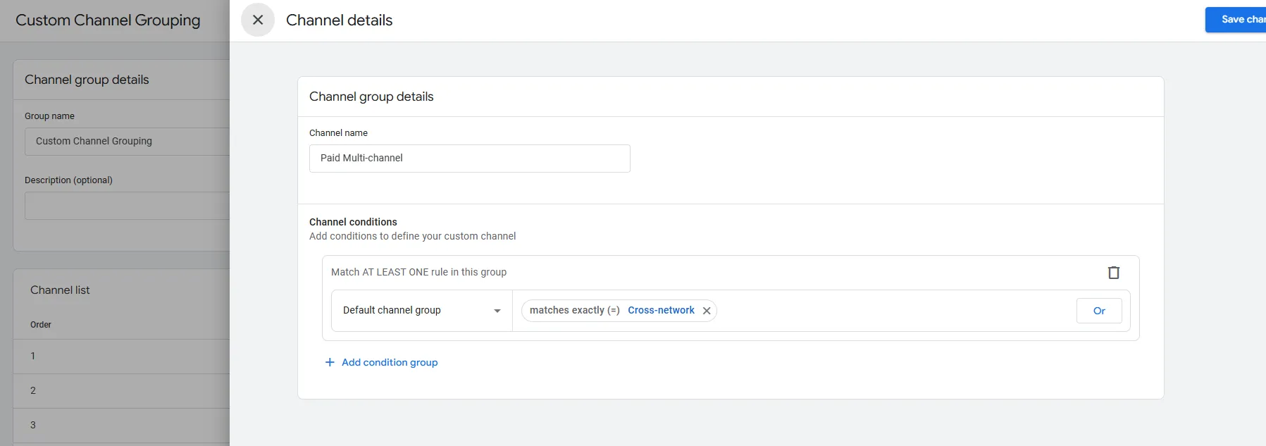 Custom Channel Grouping & Channel Details